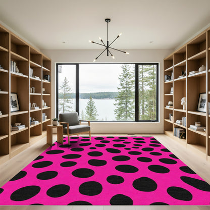Bright Pink Black Polka Dot Rug