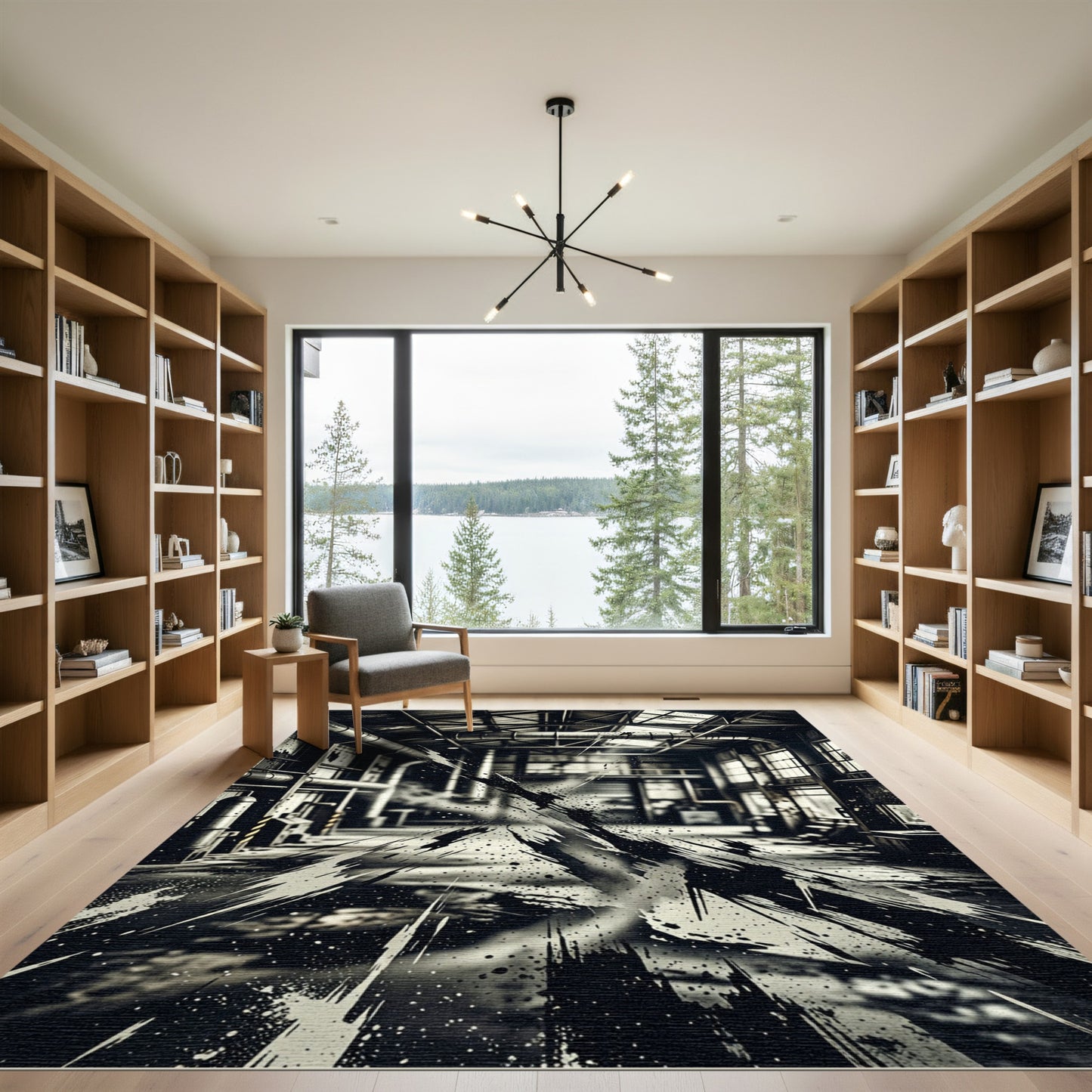 Monochrome Industrial Abstract Ink Splatter Rug
