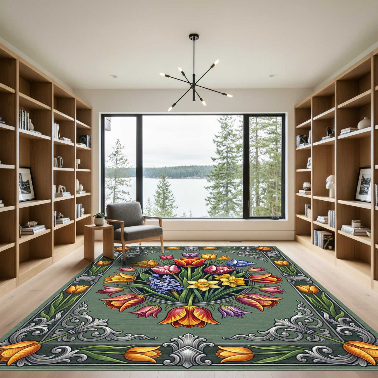 Vintage Floral Bouquet Garden Tulips Rug
