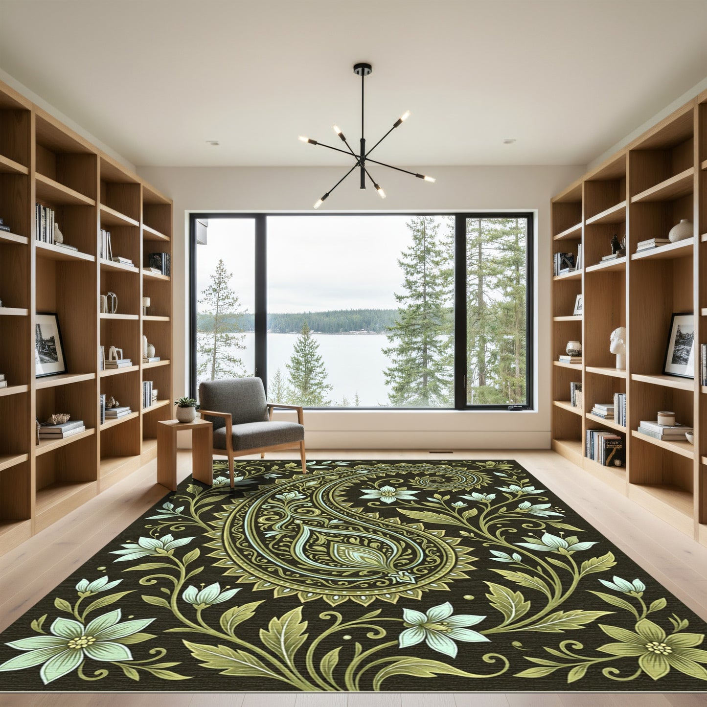 Rich Green Paisley Floral Scroll Rug