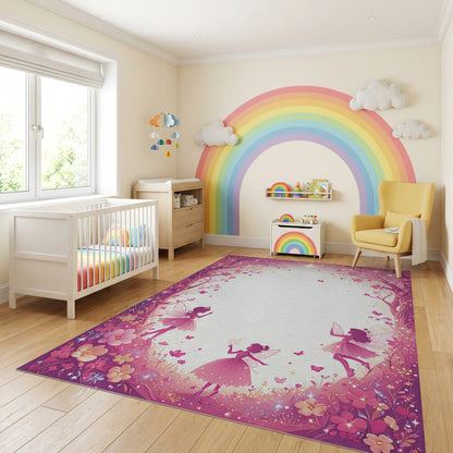Whimsical Pink Fairy Forest Sparkle Rug