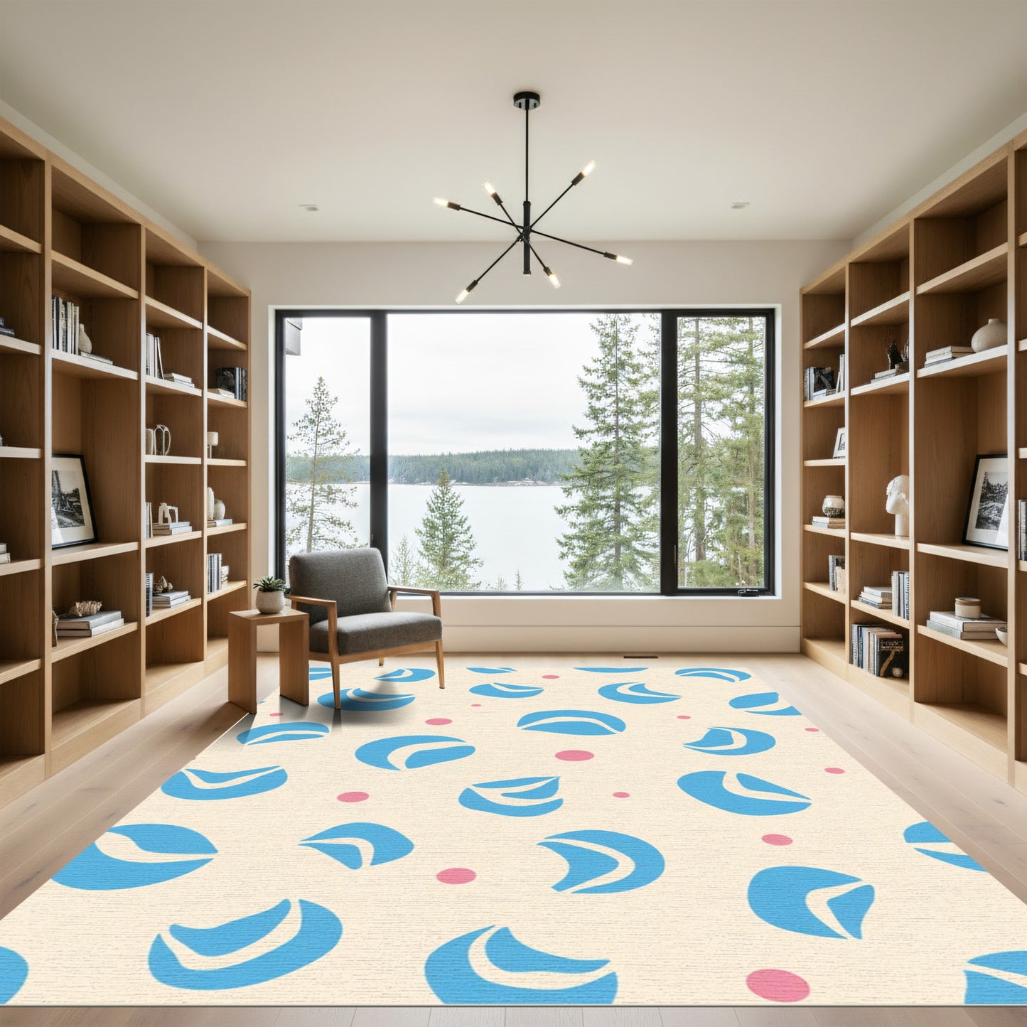 Pastel Blue Abstract Shapes Dots Runner Rug