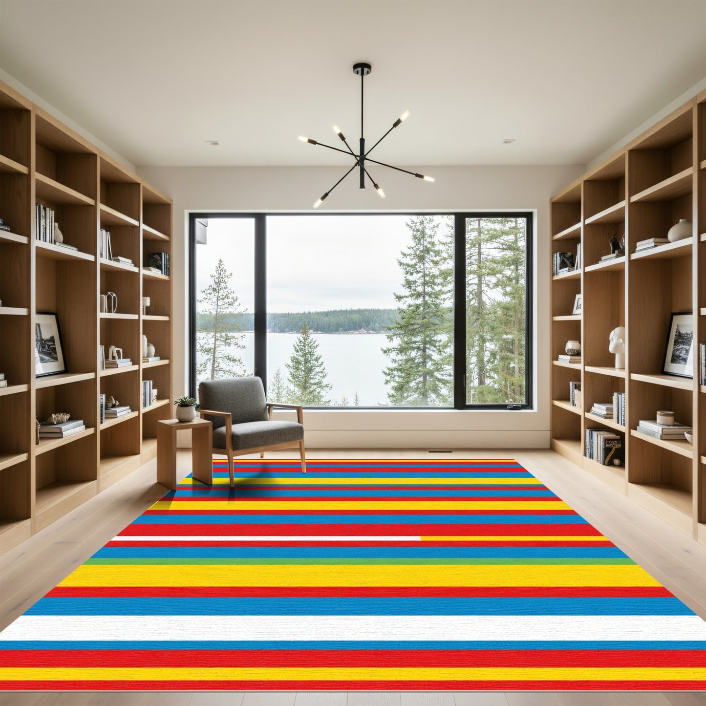 Bold Red Blue Yellow Stripe Area Rug