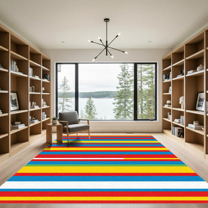 Bold Red Blue Yellow Stripe Area Rug