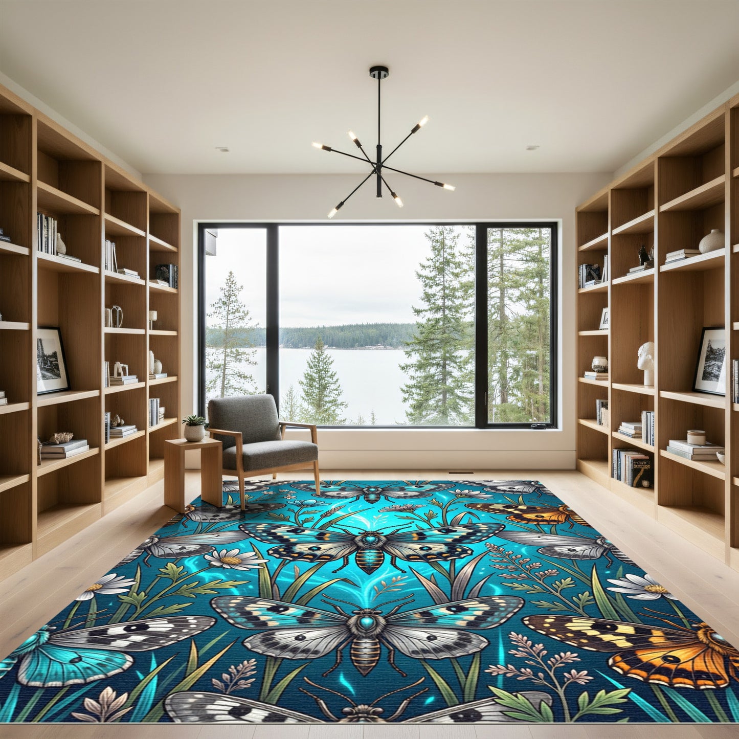 Ethereal Turquoise Butterfly Meadow Rug