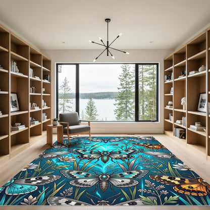 Ethereal Turquoise Butterfly Meadow Rug