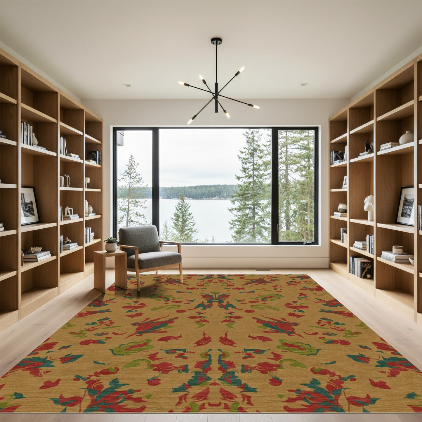 Amber Red Green Abstract Blossom Rug