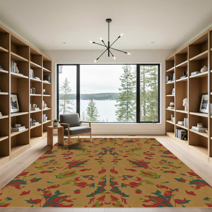 Amber Red Green Abstract Blossom Rug