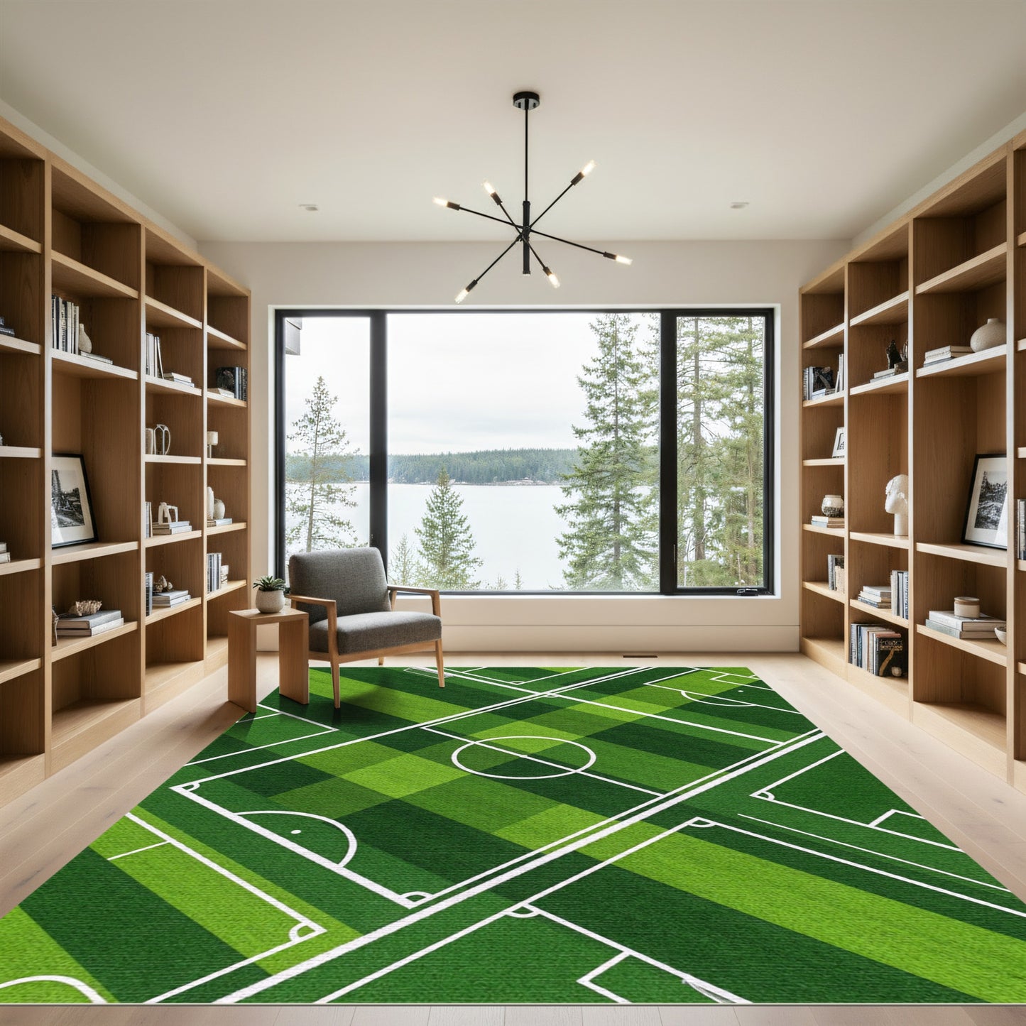 Vibrant Athletic Green Soccer Field Rug