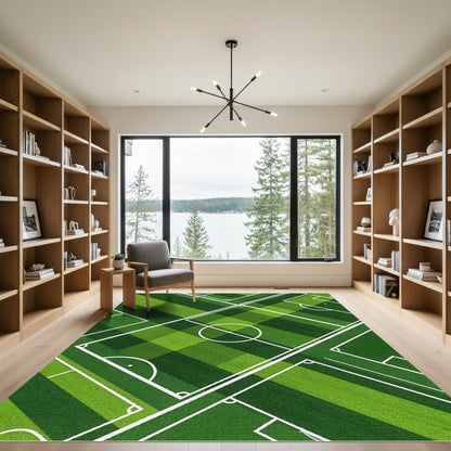 Vibrant Athletic Green Soccer Field Rug