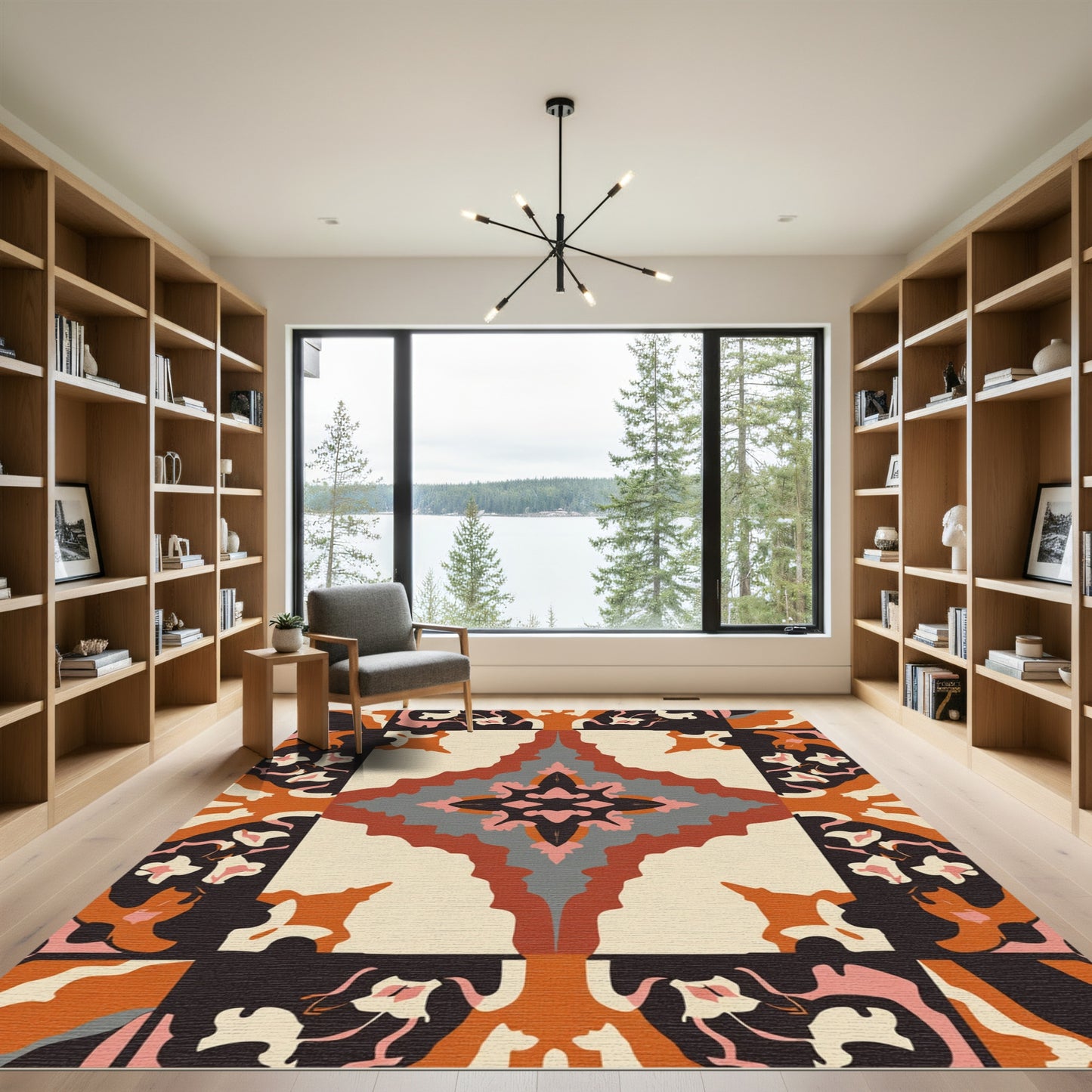 Bold Abstract Coral Petal Mandala Rug