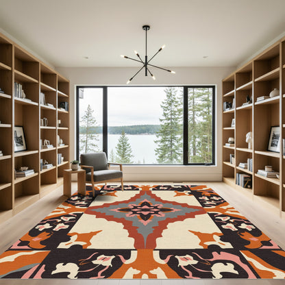 Bold Abstract Coral Petal Mandala Rug