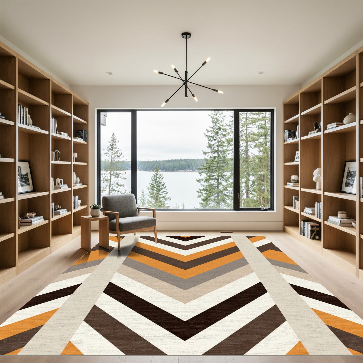 Retro Orange Brown Chevron Stripes Rug