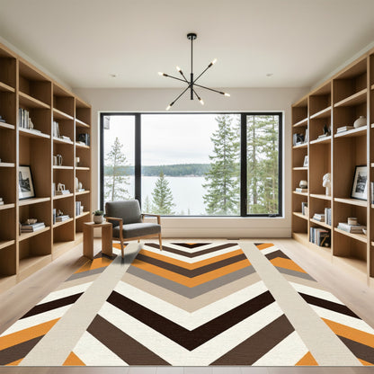 Retro Orange Brown Chevron Stripes Rug