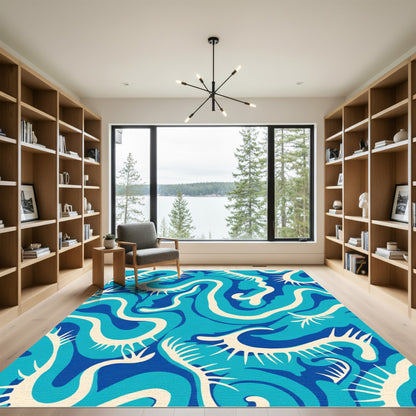 Abstract Blue Organic Flow Rug