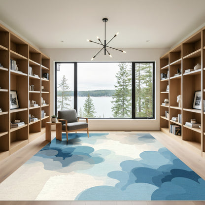 Dreamy Blue Cloudscape Abstract Rug