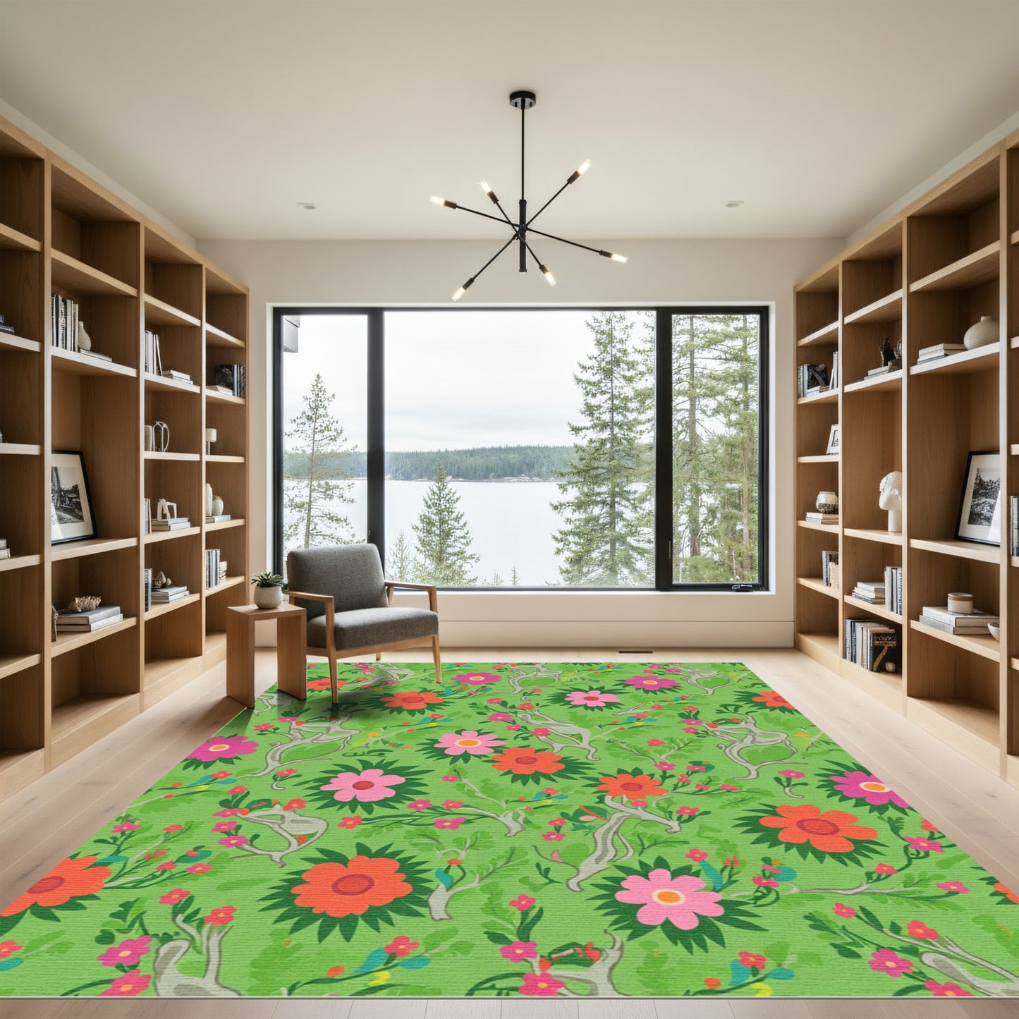Vibrant Pink Orange Blossom Canopy Rug