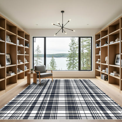 Classic Blue White Tartan Weave Rug