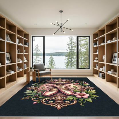 Pink Ballet Slippers Regal Crown Floral Emblem Rug