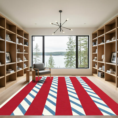 Bold Red Blue White Stripe Rug