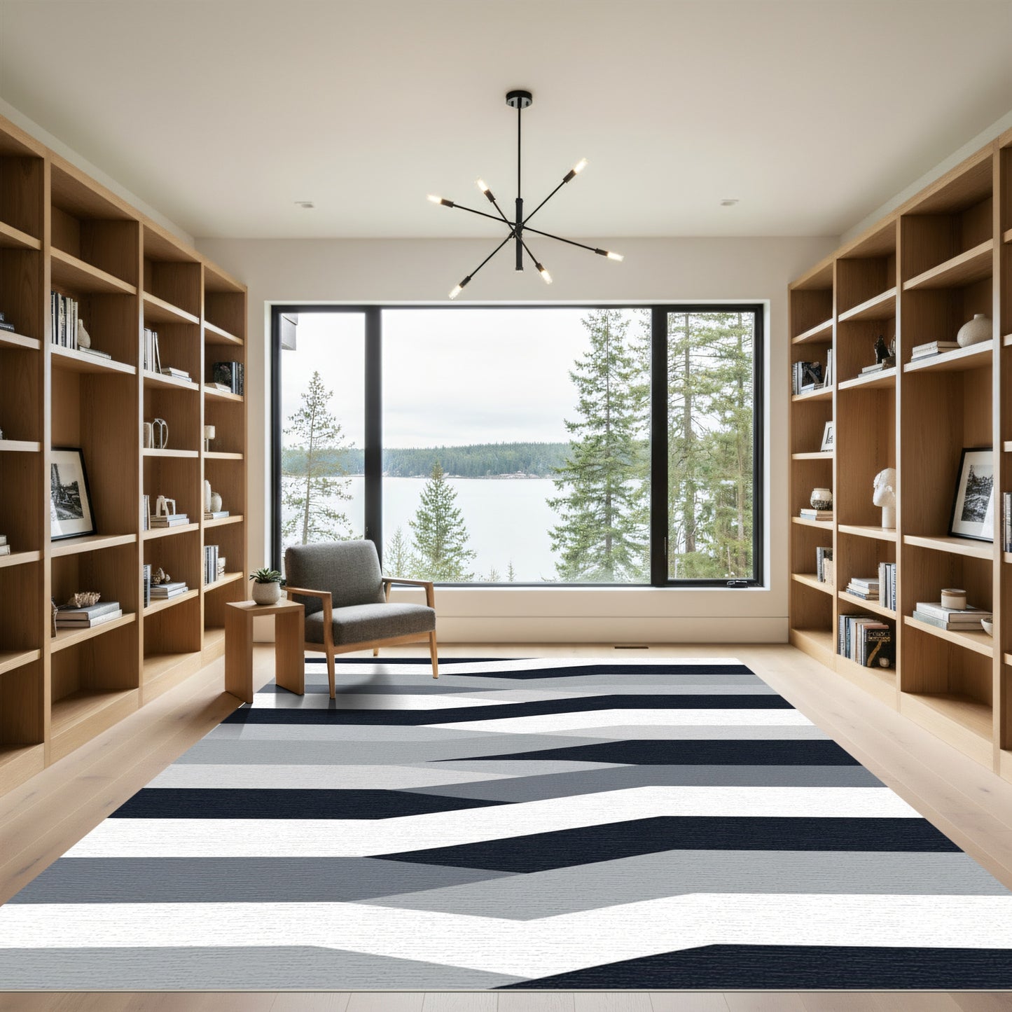 Modern Gray Geometric Ribbon Rug