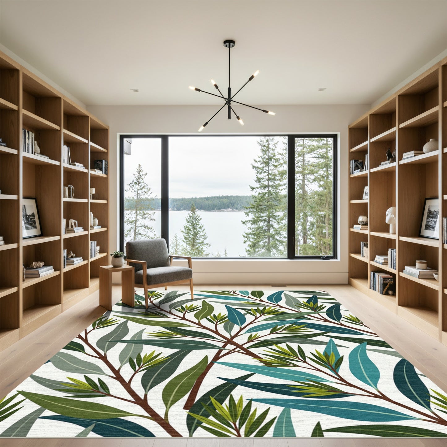 Botanical Eucalyptus Leaf Emerald Forest Rug