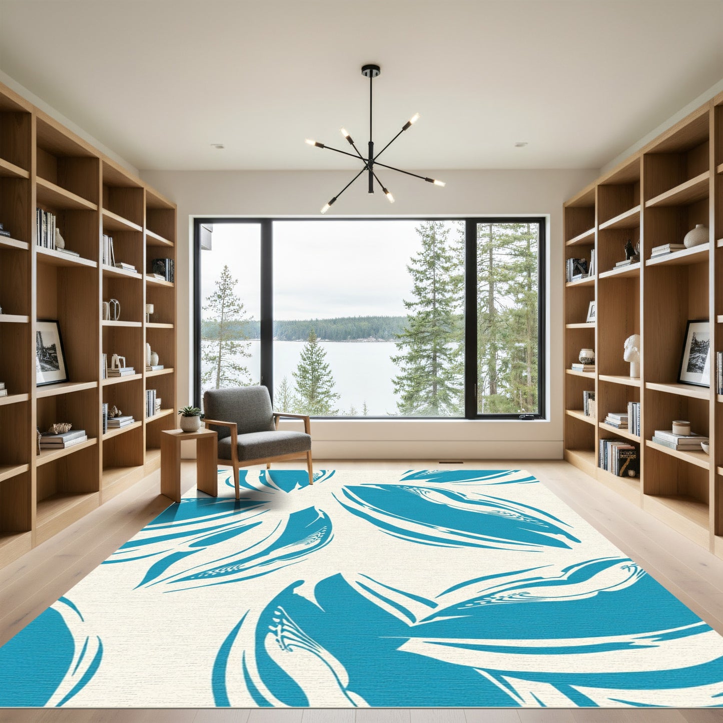 Deep Blue Abstract Swoosh Rug