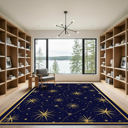 Golden Starburst Celestial Navy Rug