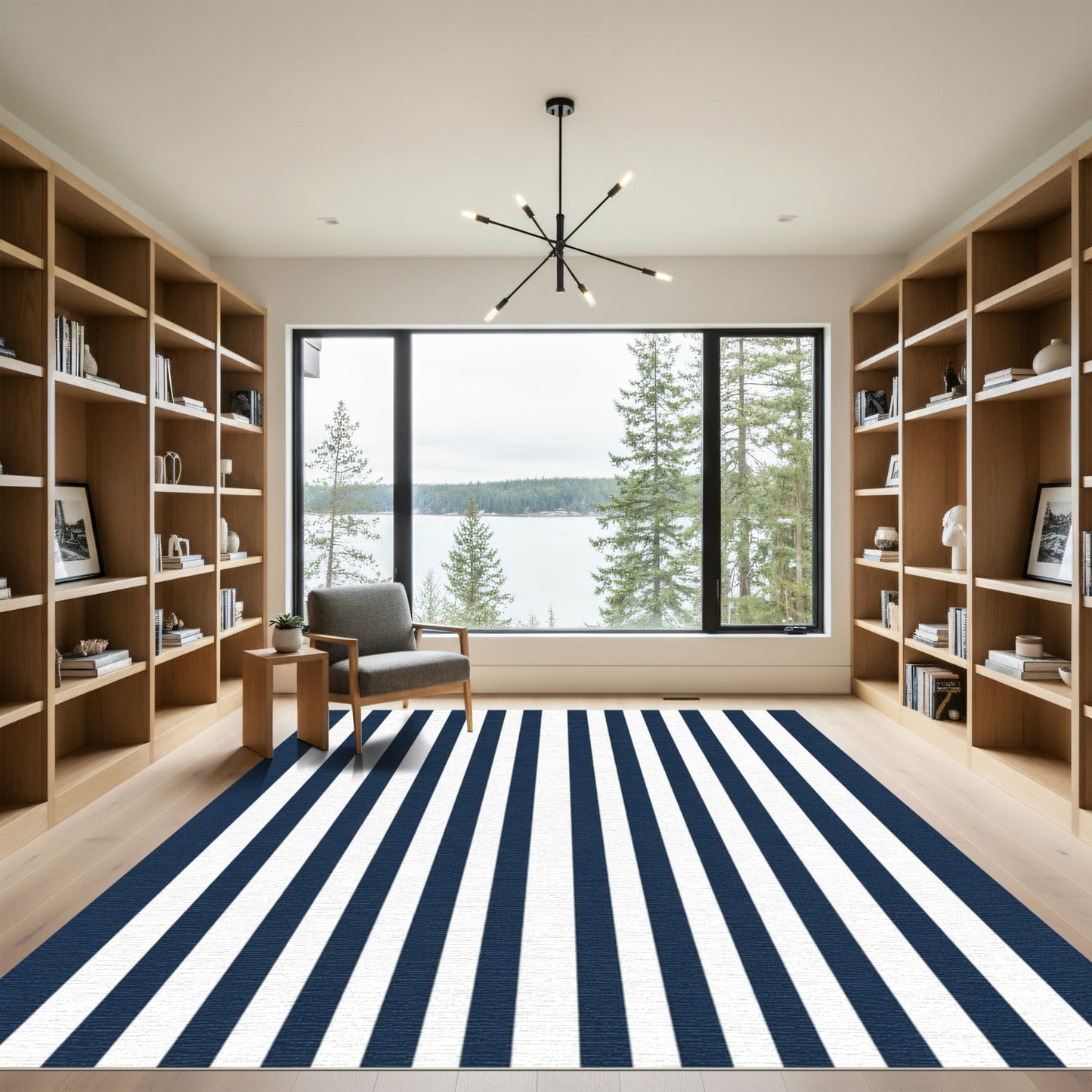 Classic Navy White Vertical Stripes Rug