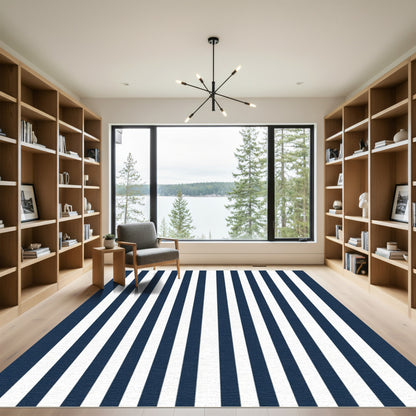 Classic Navy White Vertical Stripes Rug