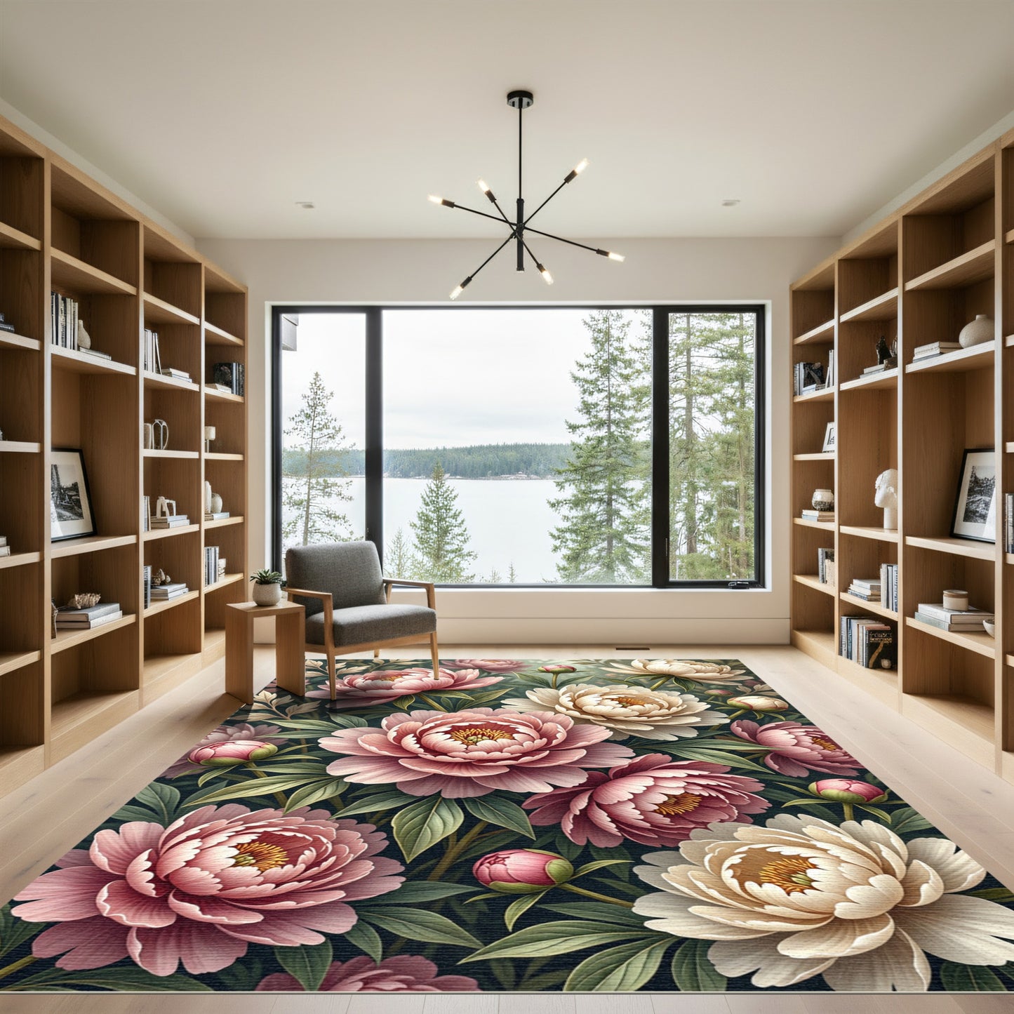 Blush Peony Floral Garden Bouquet Rug