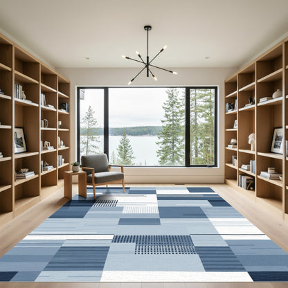 Modern Blue Geometric Abstract Collage Rug