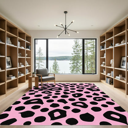 Fuchsia Black Spotty Animal Print Rug