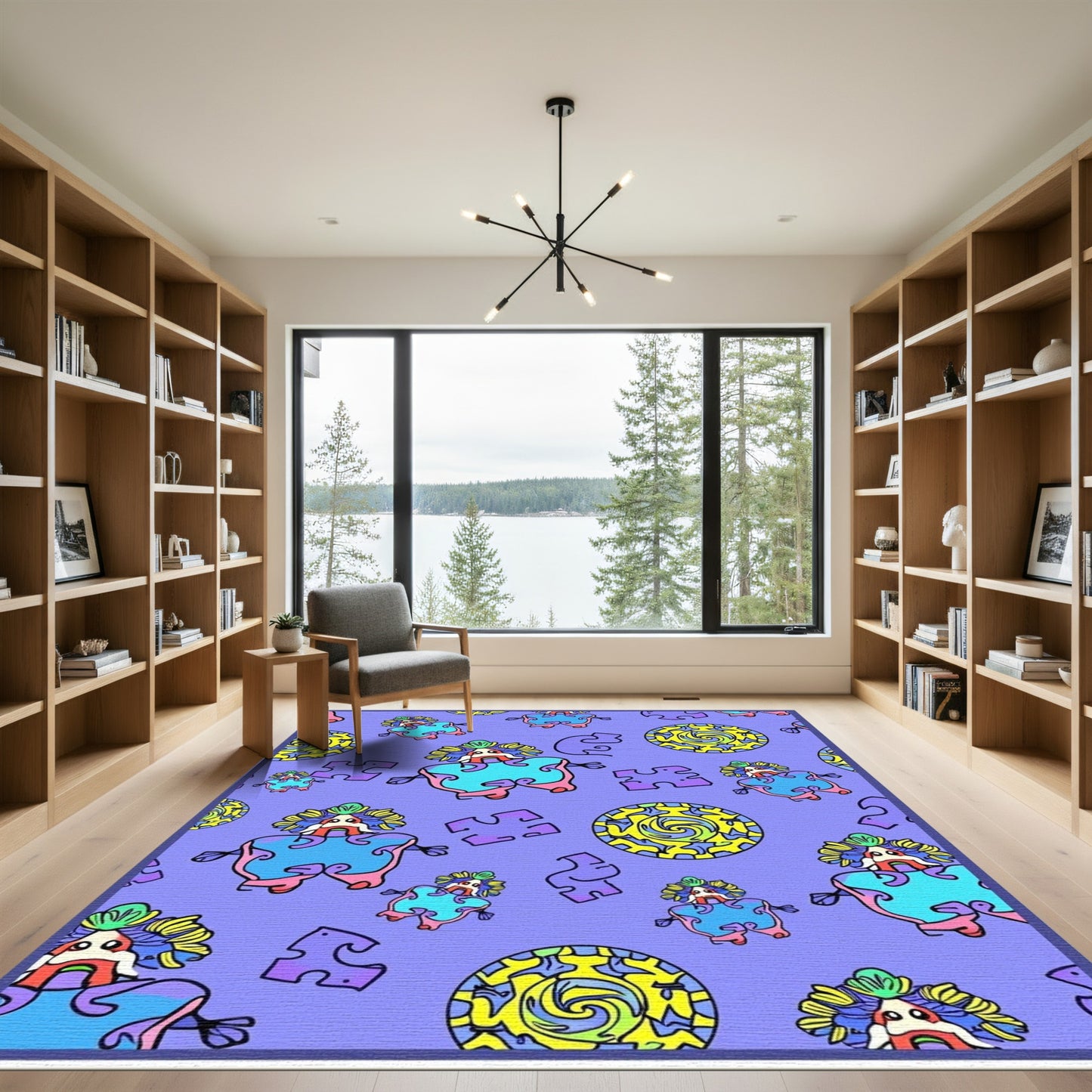 Playful Purple Puzzle People Rug
