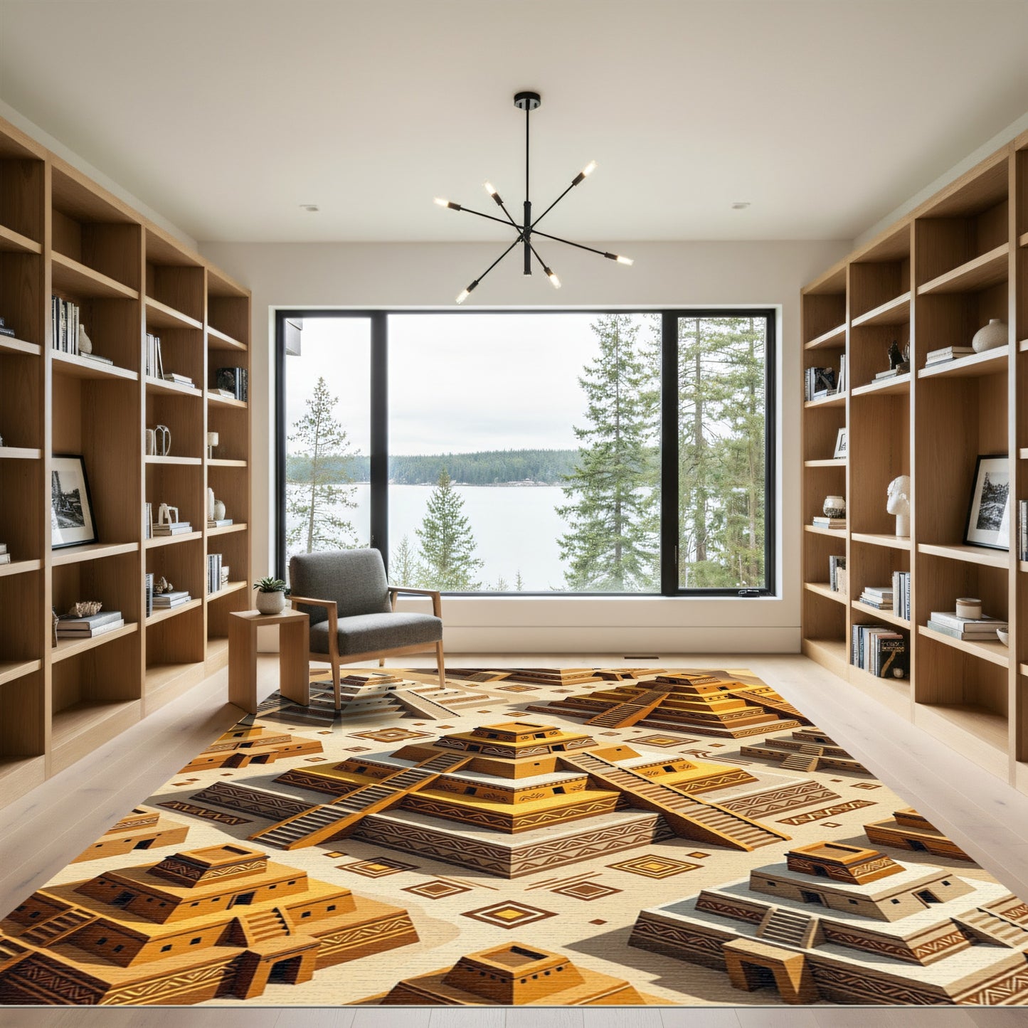 Golden Ziggurat Terracotta Geometric Step Rug