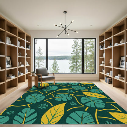 Emerald Green Tropical Leaf Vines Rug
