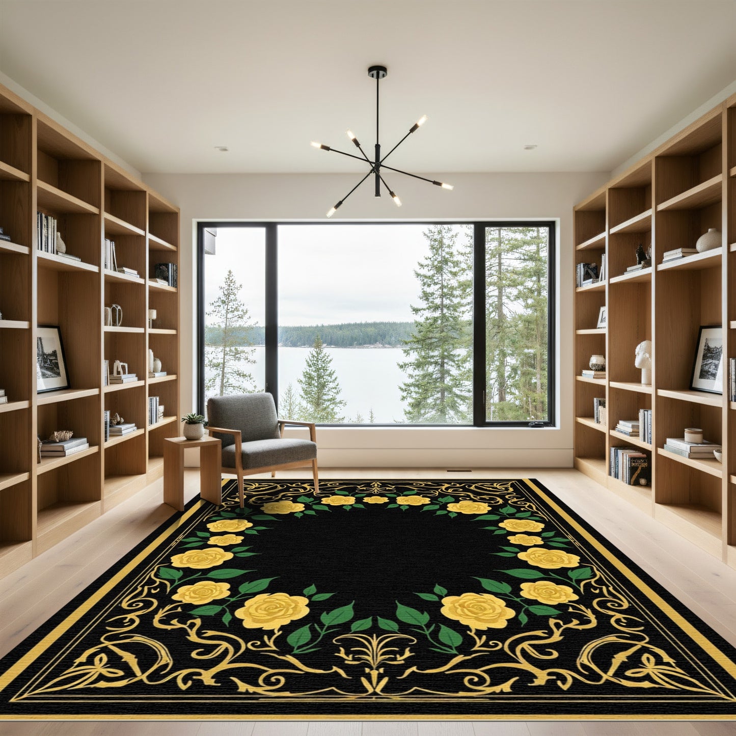 Golden Yellow Rose Garden Border Rug