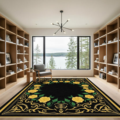 Golden Yellow Rose Garden Border Rug