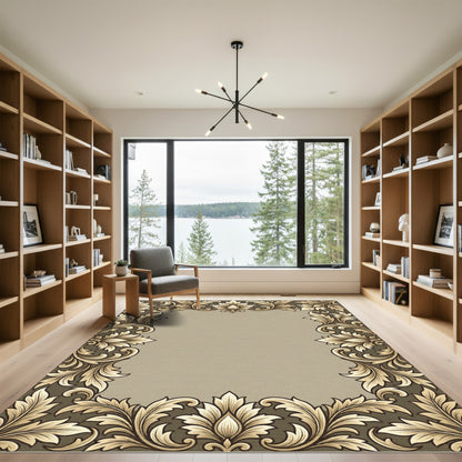 Ornate Gold Leaf Scroll Border Rug