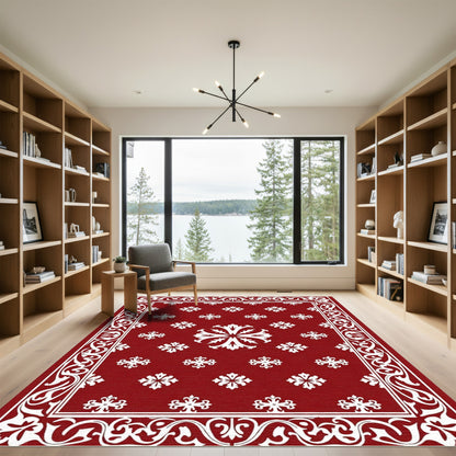 Crimson White Floral Medallion Border Rug