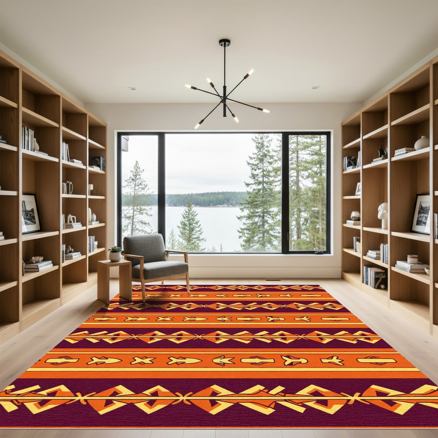Amber Orange Tribal Fish Stripes Rug