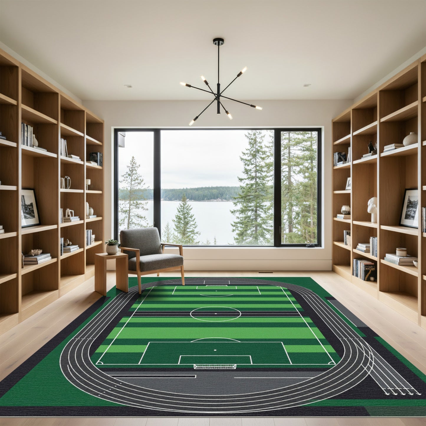 Geometric Green Soccer Pitch Field Rug