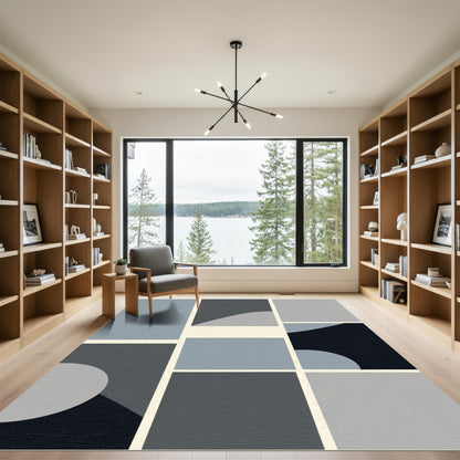 Abstract Blue Gray Geometric Blocks Rug