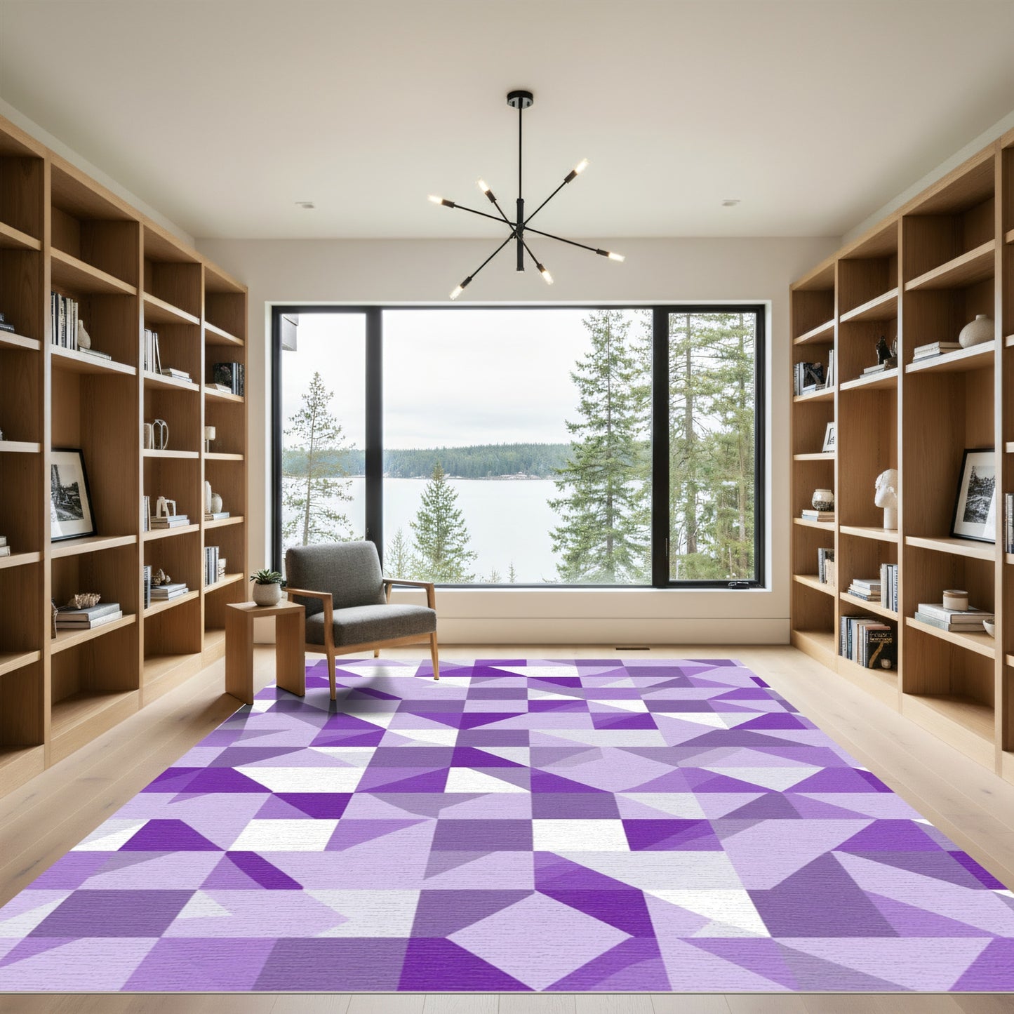 Purple Geometric Triangles Squares Rug