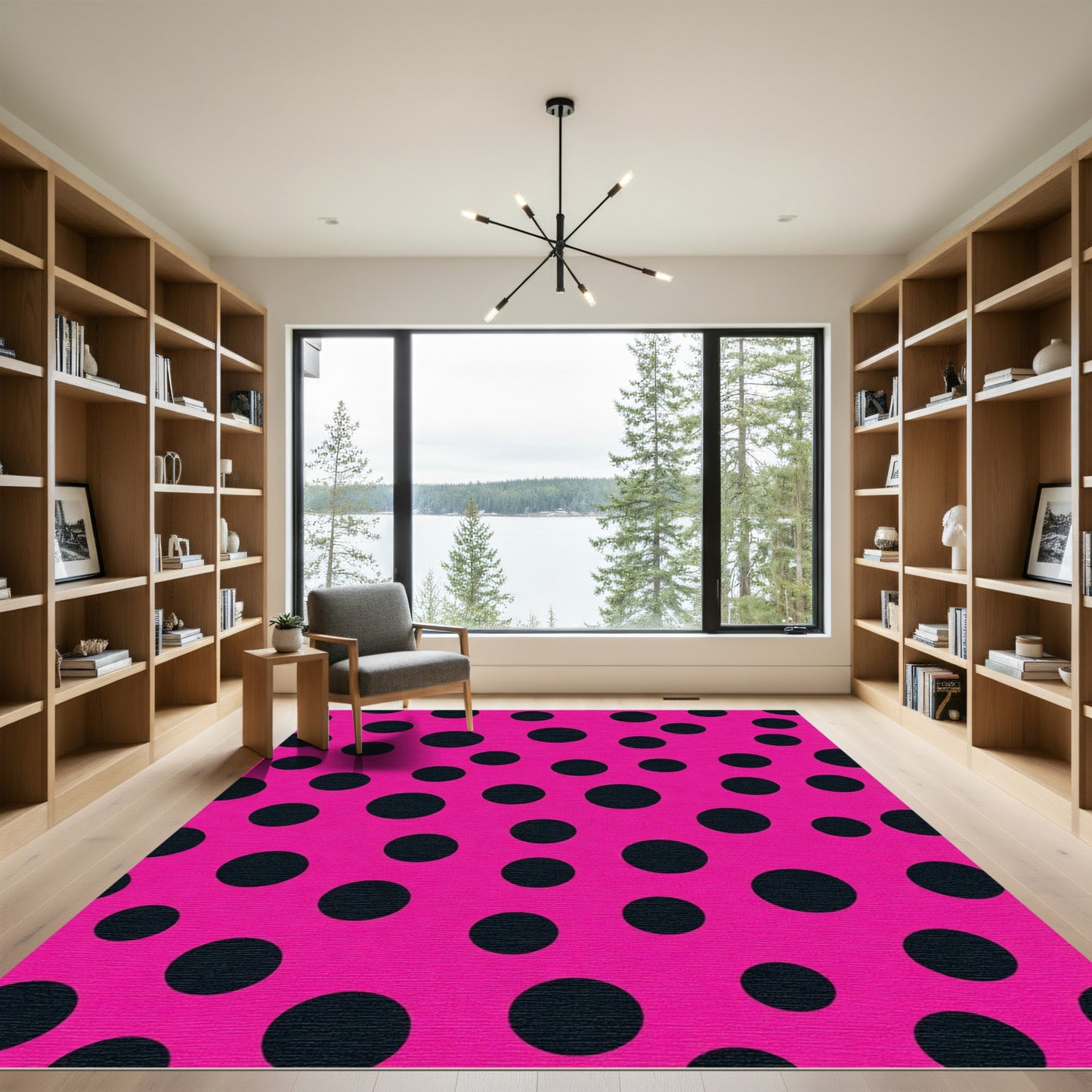 Pink Black Polka Dot Scatter Rug