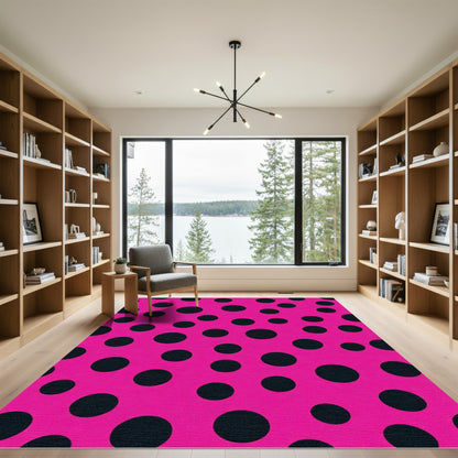 Pink Black Polka Dot Scatter Rug