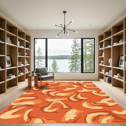 Deep Orange Abstract Organic Swirls Rug
