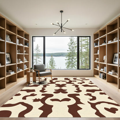 Cream Brown Abstract Organic Shapes Rug