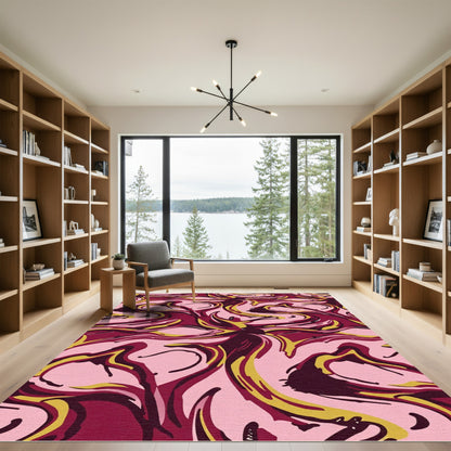 Crimson Pink Swirl Abstraction Rug