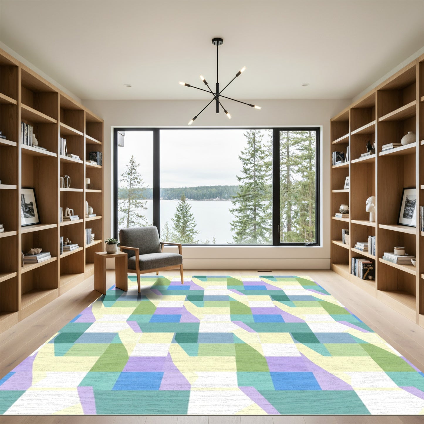 Pastel Geometric Block Illusion Rug